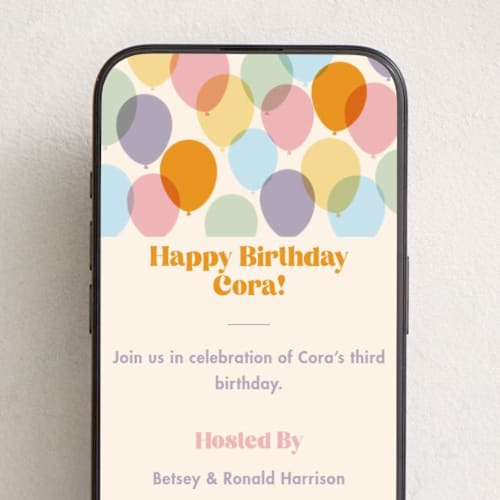 This is a pastel online birthday invitations by 2birdstone called bright balloons printing on digital paper in standard