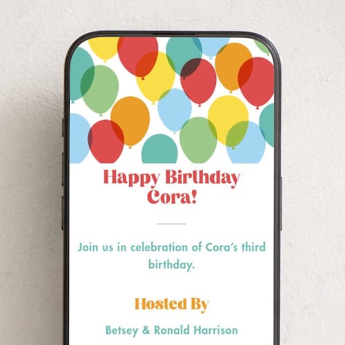 This is a primary online birthday invitations by 2birdstone called bright balloons printing on digital paper in standard