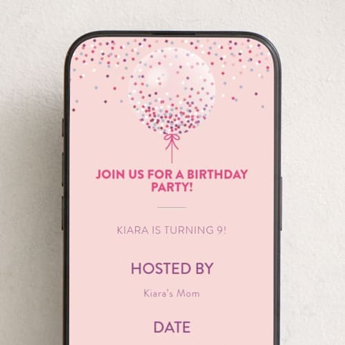 This is a bubblegum online birthday invitations by Kelly Williams called confetti balloon printing on digital paper in standard