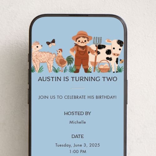 This is a sky online birthday invitations by Vivian Yiwing called farm animals printing on digital paper in standard