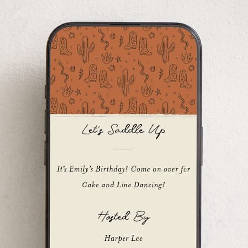 This is a rust online birthday invitations by Ani Somi called el ranchero printing on digital paper in standard
