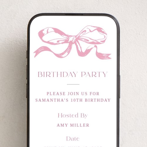 This is a petal online birthday invitations by Teju Reval called big bow printing on digital paper in standard