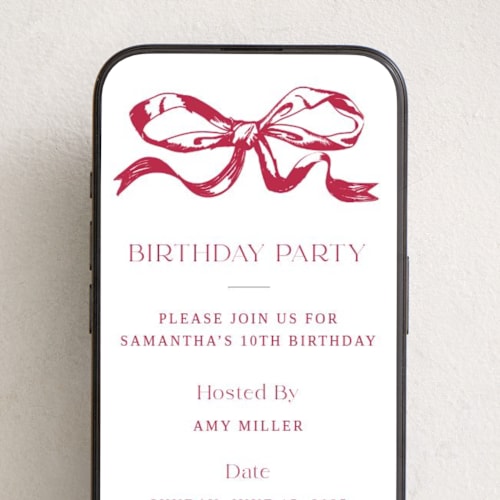 This is a berry online birthday invitations by Teju Reval called big bow printing on digital paper in standard