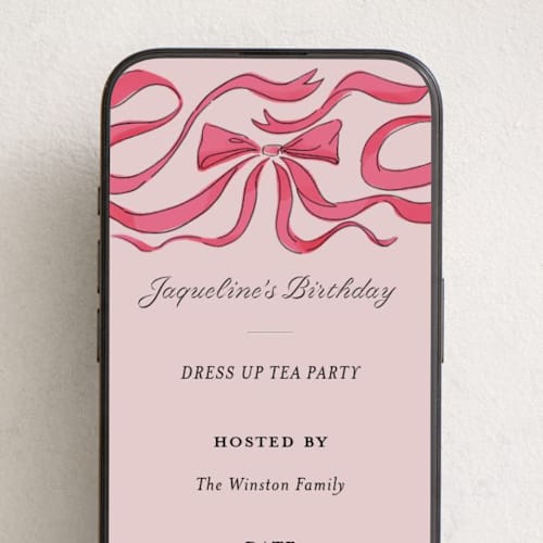 This is a petal online birthday invitations by Becky Nimoy called flowing bow printing on digital paper in standard