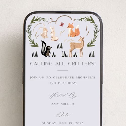 This is a berry online birthday invitations by Teju Reval called woodland dreams printing on digital paper in standard