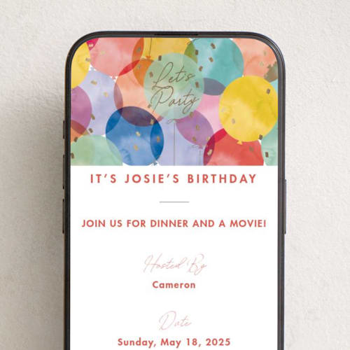 This is a cloud online birthday invitations by Becky Nimoy called birthday balloons printing on digital paper in standard