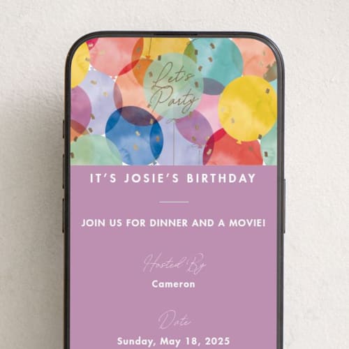 This is a orchid online birthday invitations by Becky Nimoy called birthday balloons printing on digital paper in standard
