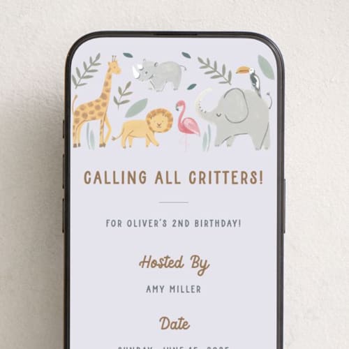 This is a berry online birthday invitations by Teju Reval called safari dreams printing on digital paper in standard