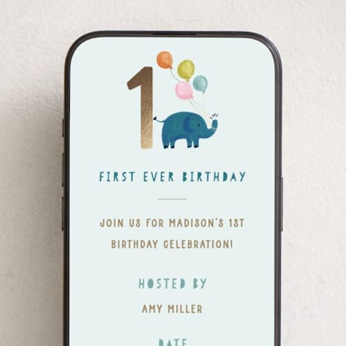 This is a frost online birthday invitations by Teju Reval called first ever birthday printing on digital paper in standard