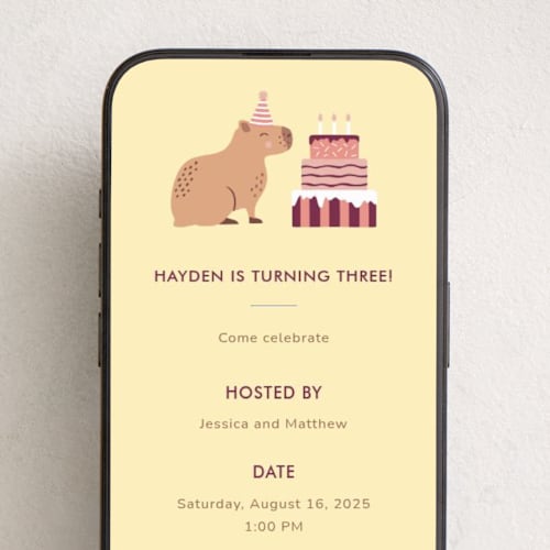 This is a orchid online birthday invitations by Ester Bernaldo de Quiros called capybara birthday printing on digital paper in standard