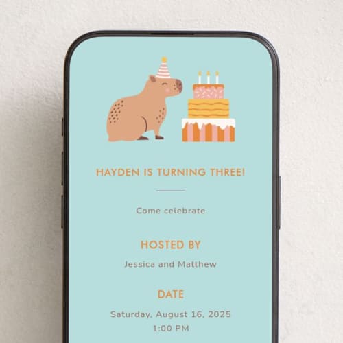 This is a pumpkin online birthday invitations by Ester Bernaldo de Quiros called capybara birthday printing on digital paper in standard