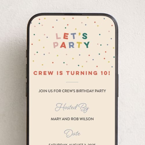 This is a confetti online birthday invitations by Sarah Hawkins Designs called dancing happy printing on digital paper in standard