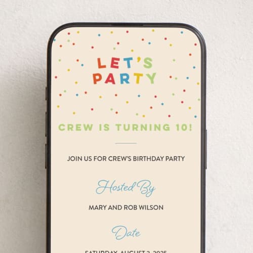 This is a rainbow online birthday invitations by Sarah Hawkins Designs called dancing happy printing on digital paper in standard
