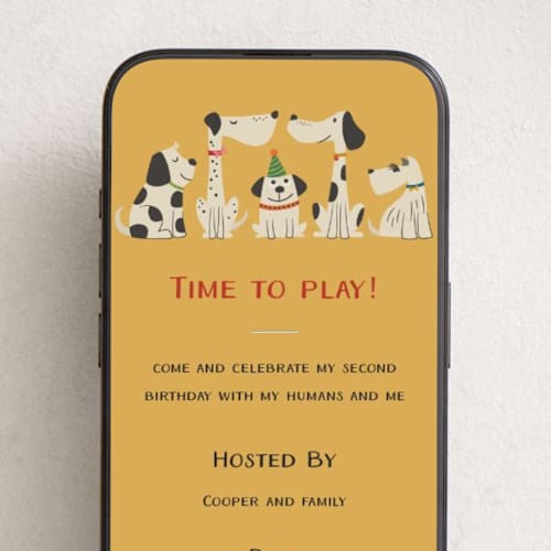 This is a banana online birthday invitations by Anequ Studio called dog party printing on digital paper in standard