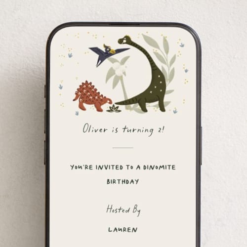 This is a honey online birthday invitations by Gwen Bedat called dinomite birthday printing on digital paper in standard