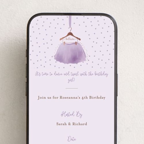 This is a orchid online birthday invitations by Kanika Mathur called little ballerina printing on digital paper in standard