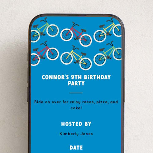 This is a sky online birthday invitations by Kacey Kendrick Wagner called bike ride printing on digital paper in standard