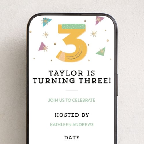 This is a sunshine online birthday invitations by Oma N. Ramkhelawan called big three! printing on digital paper in standard