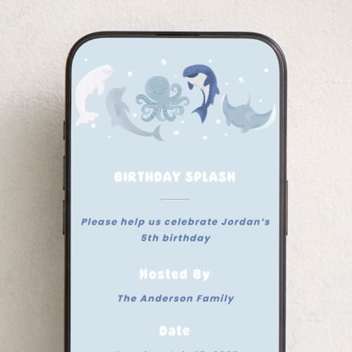 This is a blueberry online birthday invitations by Jennifer Holbrook called undersea birthday printing on digital paper in standard