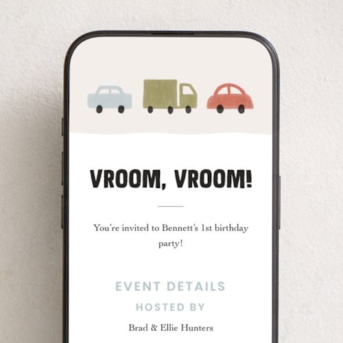 This is a primary online birthday invitations by taylorVdesign called vroom vroom printing on digital paper in standard