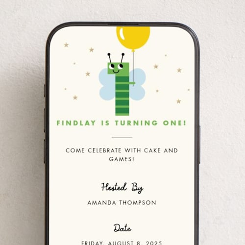 This is a lemondrop online birthday invitations by mo kelley called happy one printing on digital paper in standard