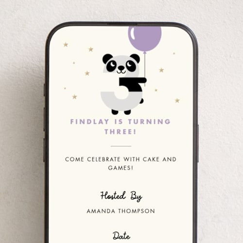 This is a lavender online birthday invitations by mo kelley called happy three printing on digital paper in standard