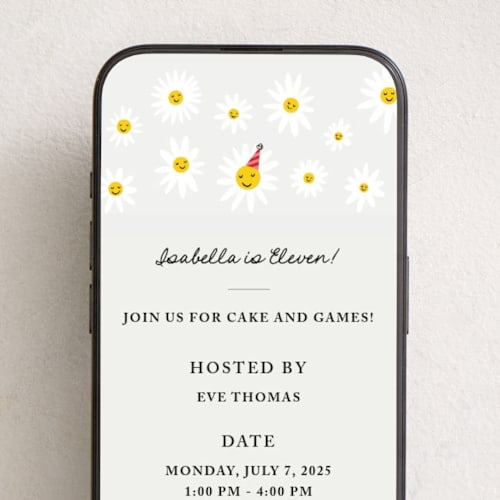 This is a daisy online birthday invitations by mo kelley called happy daisies printing on digital paper in standard