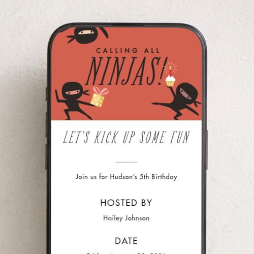 This is a cinnamon online birthday invitations by Karidy Walker called calling all ninjas printing on digital paper in standard