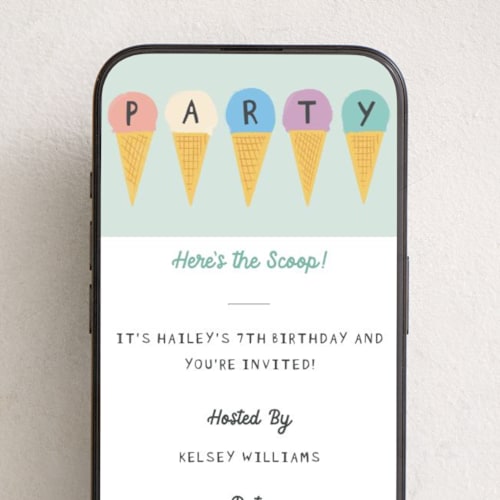 This is a mint online birthday invitations by Karidy Walker called here's the scoop printing on digital paper in standard