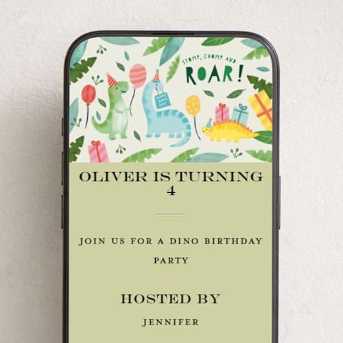 This is a olive online birthday invitations by iamtanya called dinoland printing on digital paper in standard