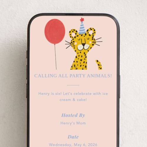 This is a tomato online birthday invitations by Elizabeth Bishop called birthday leopard printing on digital paper in standard