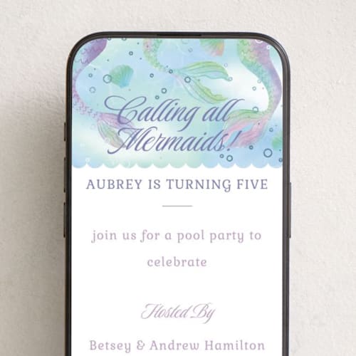 This is a seafoam online birthday invitations by 2birdstone called mermaid tails printing on digital paper in standard