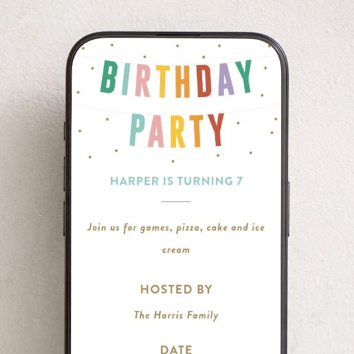 This is a rainbow online birthday invitations by Angela Garrick called birthday banner printing on digital paper in standard