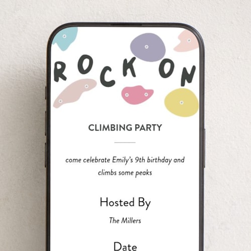This is a unicorn online birthday invitations by Stephanie Heinrich Godbout called rock on printing on digital paper in standard