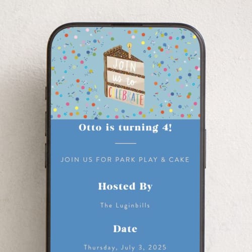 This is a aqua online birthday invitations by Alethea and Ruth called slice of cake printing on digital paper in standard