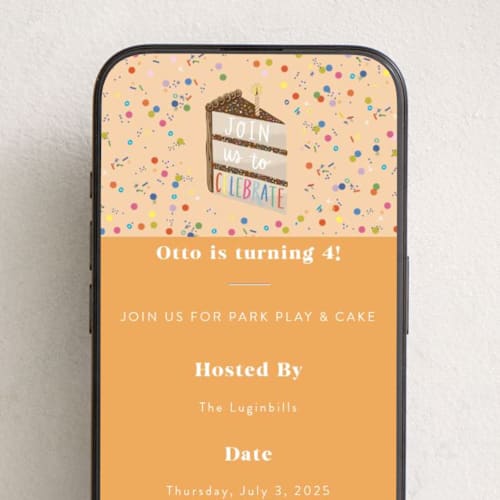 This is a tangerine online birthday invitations by Alethea and Ruth called slice of cake printing on digital paper in standard