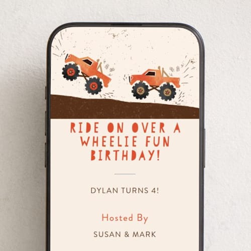 This is a sunset online birthday invitations by Kanika Mathur called wheelie fun birthday printing on digital paper in standard