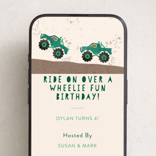 This is a forest online birthday invitations by Kanika Mathur called wheelie fun birthday printing on digital paper in standard