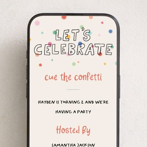 This is a rainbow online birthday invitations by Creo Study called cue the confetti printing on digital paper in standard