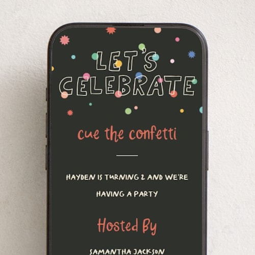 This is a bettle online birthday invitations by Creo Study called cue the confetti printing on digital paper in standard