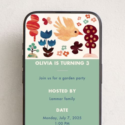 This is a mint online birthday invitations by Mojca Dolinar called day in the garden printing on digital paper in standard