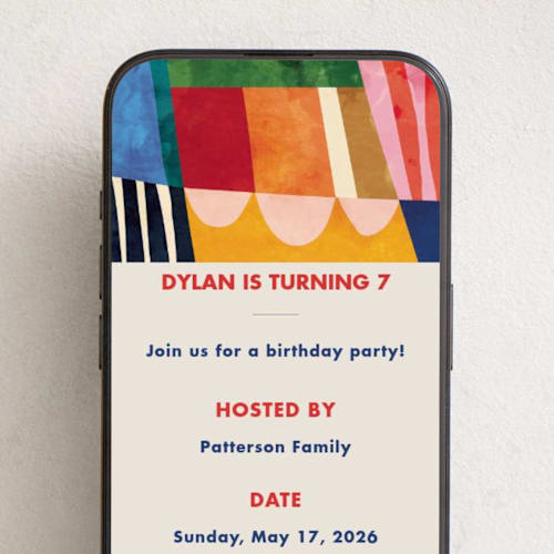 This is a mist online birthday invitations by Mojca Dolinar called colour block printing on digital paper in standard