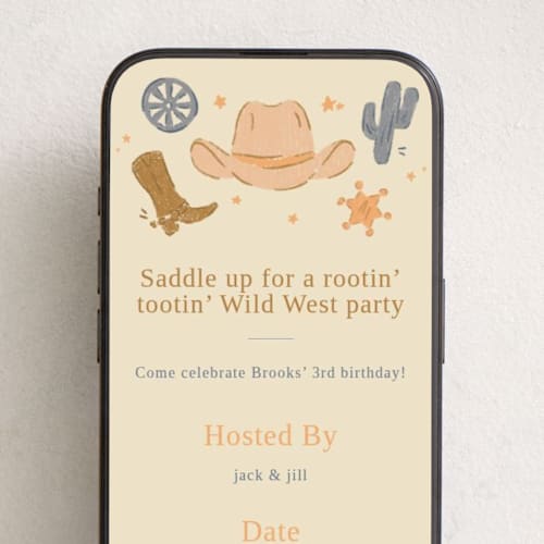 This is a terracotta online birthday invitations by Annie Montgomery called wild west printing on digital paper in standard