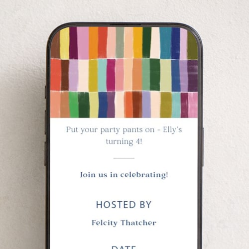 This is a indigo online birthday invitations by Sierra Lee called colorful tiles printing on digital paper in standard