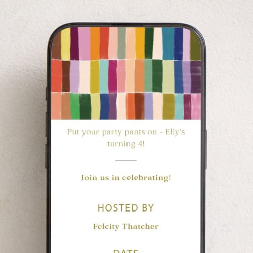 This is a olive online birthday invitations by Sierra Lee called colorful tiles printing on digital paper in standard