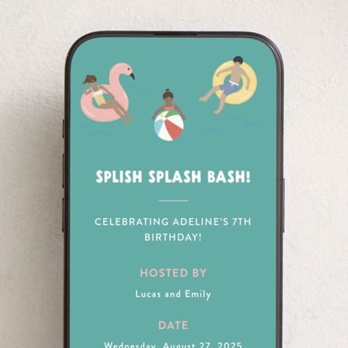 This is a seafoam online birthday invitations by Faith Dorn called splish splash bash printing on digital paper in standard
