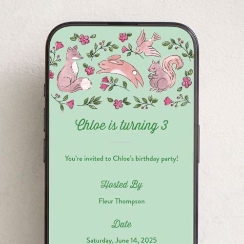 This is a gerbera online birthday invitations by Anna Black called woodland fun printing on digital paper in standard