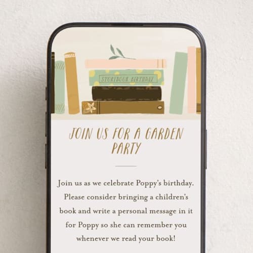 This is a cream online birthday invitations by Lottie Aldarwish called storybook birthday printing on digital paper in standard
