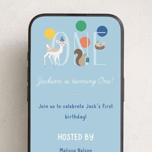 This is a sky online birthday invitations by Brandy Folse called woodland friends printing on digital paper in standard