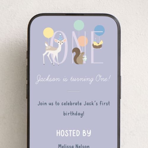 This is a lavender online birthday invitations by Brandy Folse called woodland friends printing on digital paper in standard